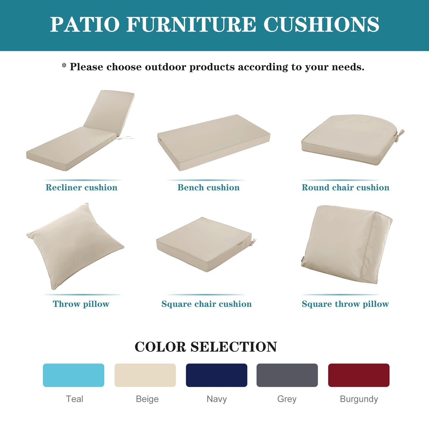 Comcaver Outdoor Chaise Lounge Cushion Set of 2, Fadesafe Water-Repellent Lounge Deck Reclining Chair Cushions for Patio Furniture Lawn Pool Resort Hotel, 80x26x3 Inch, Cream