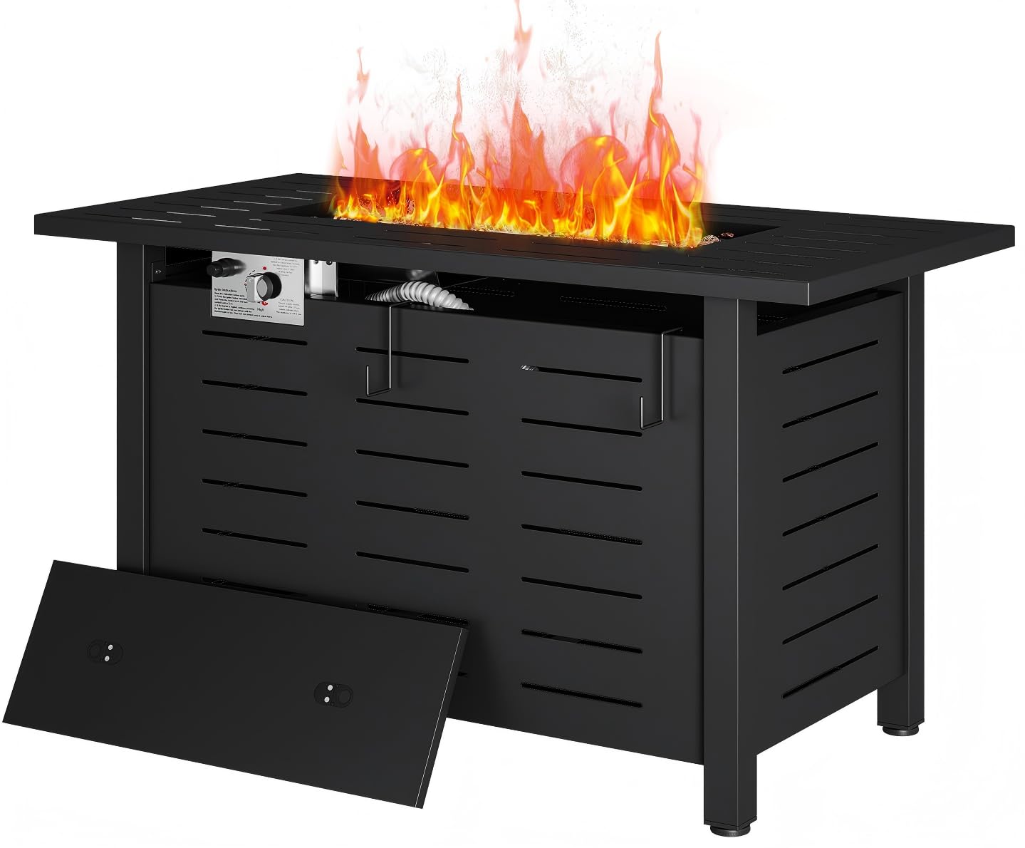 Aoxun 41 Inch Propane Fire Pit–50,000 BTU Gas Fire Pit Table with Removable Lid & Lava Rocks, Rectangle Firepit Table for Outside, Patio, Deck, Backyard, Black