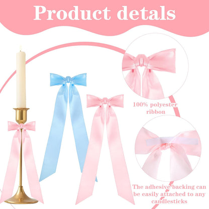 Maquita Christmas Candlestick Bows - 48 Pcs Large Self-Adhesive Decorations | 13 x 3.7 Inch, 4 Colors