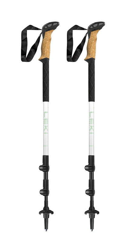 LEKI Cressida Cork Lite Aluminum Adjustable Lightweight Walking Poles for Trekking & Hiking - White-Silver-Green - 90-125 cm