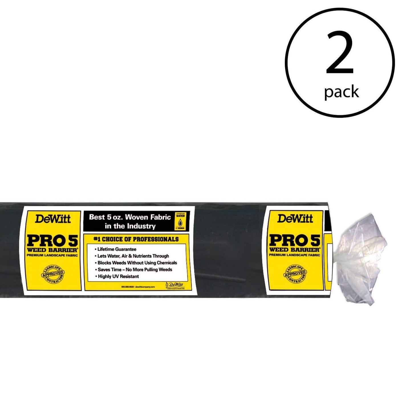 Dewitt 2-Pack Pro-5 Weed Barrier Fabric 5 oz, 4 x 250 Feet – Heavy-Duty Woven Landscape Ground Cover Mat for Raised Garden Bed, Greenhouse Gardening, Outdoor Landscaping, and Commercial Planting