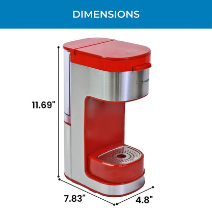 Kenmore Single Serve Coffee Maker – 6–12 Oz Brew Sizes, Compatible with Keurig K‑Cup Pods & Ground Coffee, One Cup Brewer, Travel Mug Friendly, Auto Shut‑Off, Hot & Iced maquina de cafe, Red