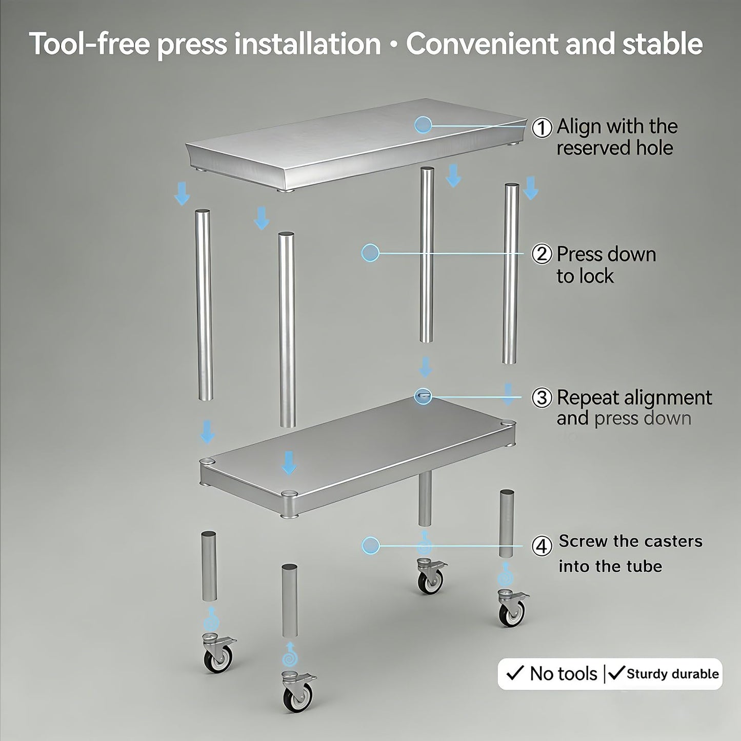 FITHOW Stainless Steel Pulley Workbench with Casters, 20 * 40 inches Commercial Heavy-Duty Workbench and Prep Table with Lower Shelf, Suitable for Restaurant Kitchens, Outdoor barbecues and garages