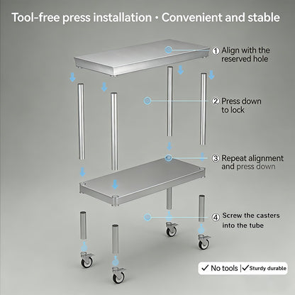 FITHOW Stainless Steel Pulley Workbench with Casters, 20 * 40 inches Commercial Heavy-Duty Workbench and Prep Table with Lower Shelf, Suitable for Restaurant Kitchens, Outdoor barbecues and garages
