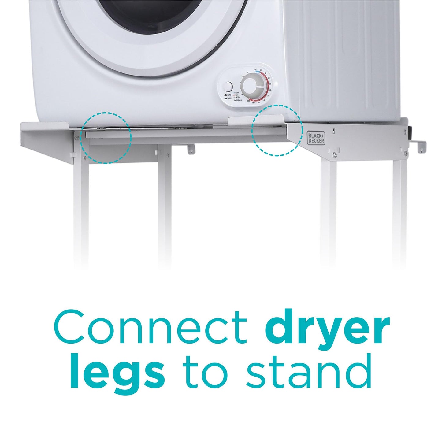 Black+Decker Washer Dryer Stacking Rack Stand, Compatible with Black and Decker Portable Washers and Dryers, Heavy Duty Steel, Dryer Stand with 60 lb. Weight Capacity, BWDS, White