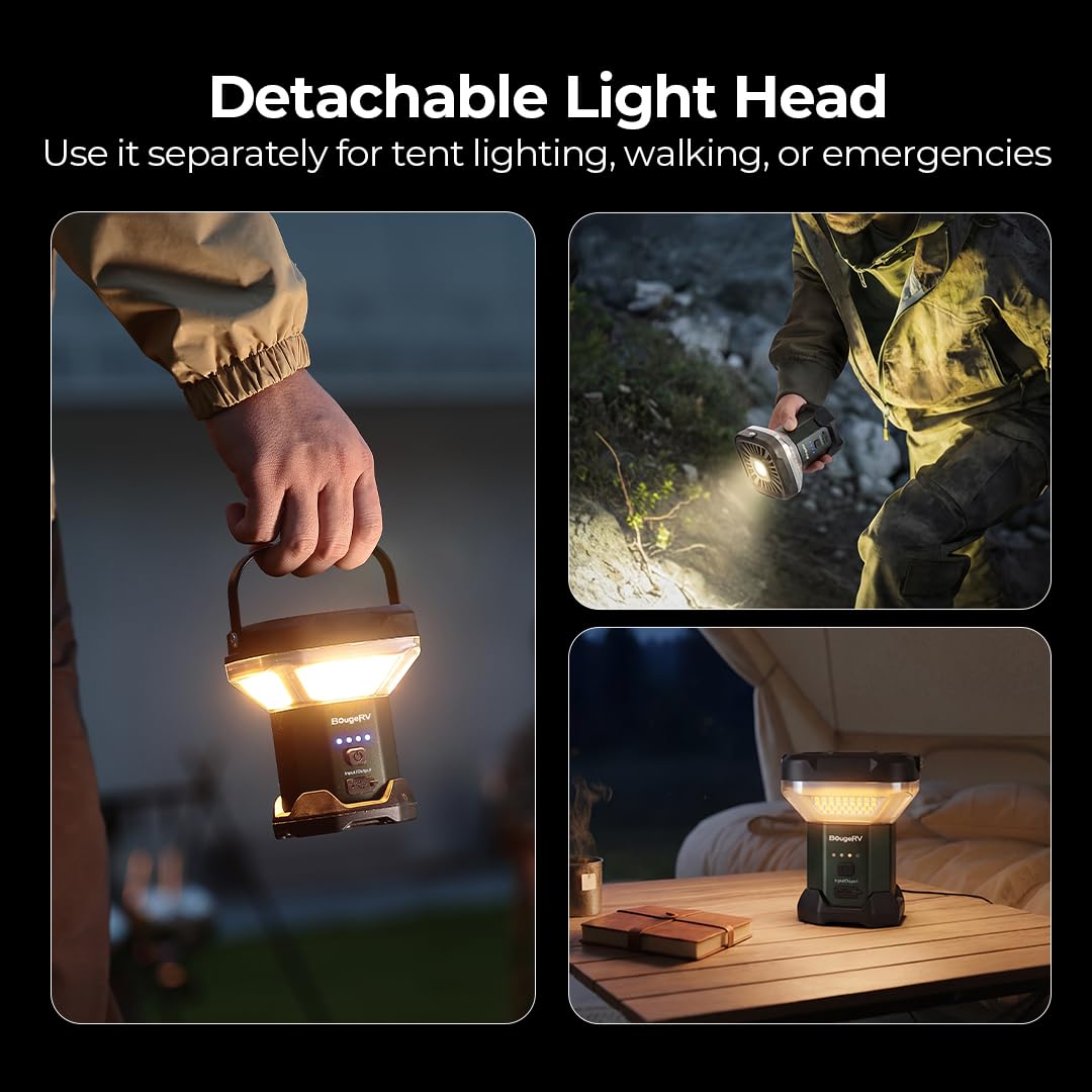 BougeRV Telescoping Camping Light, 3200 Lumen Outdoor Lantern, 8000mAh LED Lantern, 7.55 ft Tall, 90-Hour Runtime, Rechargeable Tent Lamp for Camping, Emergency, Hiking, Outdoor, Fast Charging Version