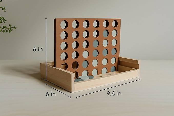 Neutral Wooden Four in a Row Game Aesthetic Two Player Montessori Travel Board Game for Kids and Adults Perfect Coffee Table Decor and Housewarming Gift -White Elephant Gift (Neutral Blue)