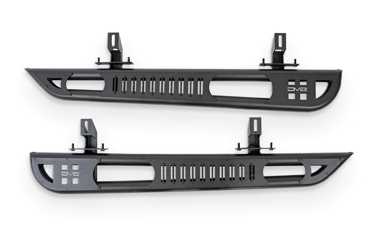 DV8 OE Plus Side Steps for 2018-2026 2-Door Jeep Wrangler JL | Gripped Top Plates to Prevent Slippage | Multi-Mount Design for Stability | Fully Bolt-On | Micro-Texture Black Powder Coat Finish