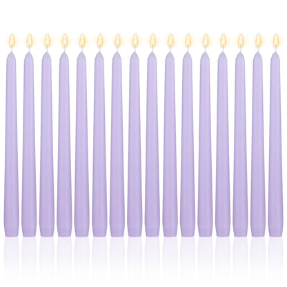 MTLEE 16 Pcs 10 Inch Long Tapered Candle Stick Bulk Smokeless Unscented Burning Candlestick Paraffin Wax with Cotton Wick for Valentine's Day Baby Shower Wedding Holiday Party Church(Light Purple)