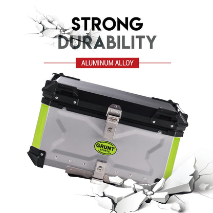 Letusto GRUNT SPORTS 65L Motorcycle Tail Box Top Case - Scooter Universal Storage Trunk – Waterproof Aluminum Luggage Tour Helmet Box with Security Lock - Includes Back Cushion (Silver, 65L)