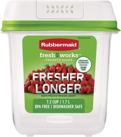 Rubbermaid FreshWorks Medium Produce Storage Container - 7.2-Cup Capacity, Clear Design