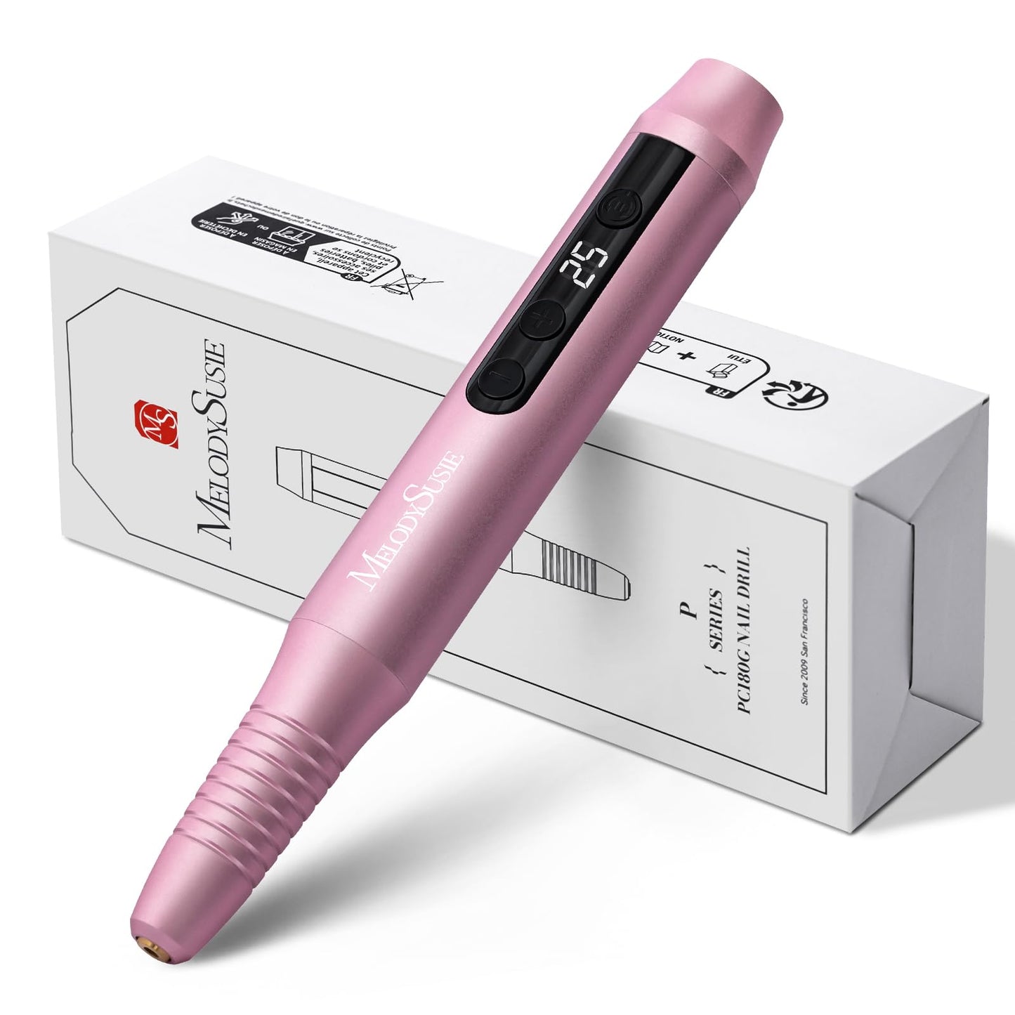 MelodySusie Cordless Nail Drill, PC180G 25,000RPM Rechargeable Electric Nail File with Nail Drill Bits,Sanding Bands