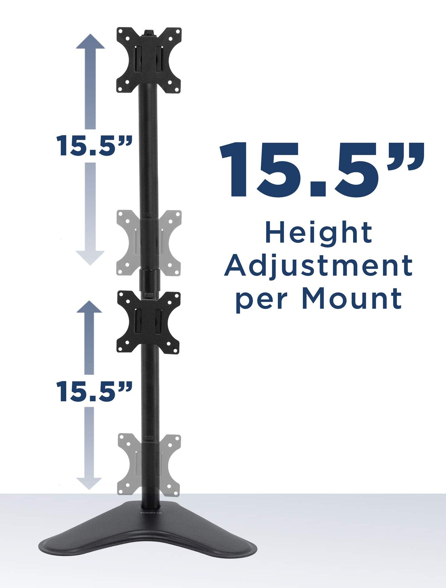 Mount-It! Vertical Dual Monitor Stand, Stacked Desk Mount Fits Two 13–32 Inch Screens up to 17.6 lbs Each, Height Adjustable Free Standing Pole with Tilt Swivel Rotate, Ergonomic VESA Riser, Black