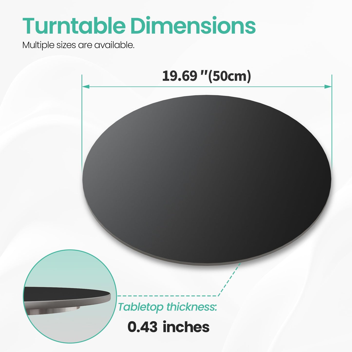 19.7" Lazy Susan Turntable–360° Sinteredstone Silent Anti-Slip Turntable, Table Top Centerpiece for Kitchen, Pantry, Spice Rack, Refrigerator & Dining Table, Black