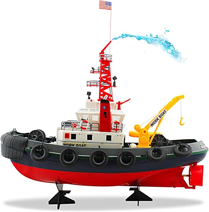 POCO DIVO US Seaport Super Work Boat RC Tugboat 2.4Ghz Radio Control Tug Boat Tow Model 23 Harbor Fire Fighting Ship Rescue Spurt Water Fireboat