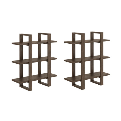 Nathan James Floating Wall Book Shelves, 3-Tier Display Shelf, Decorative Modular Shelf in Solid Wood for Bedroom, Nursery, Bathroom or Kitchen, Set of 2