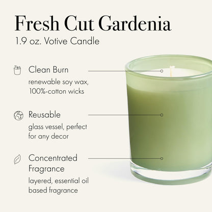 LAFCO New York Votive Candle, Fresh Cut Gardenia - 1.9 oz - 20-Hour Burn Time - Reusable Glass Vessel - Made in The USA