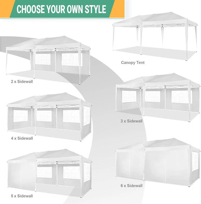 COBIZI 10x20 Pop Up Canopy Tent Commercial Instant Shelter with 6 Sidewalls, Durable Waterproof Portable Gazebo UPF 50+ for Outdoor Party, Wedding, Vendor Events (White)