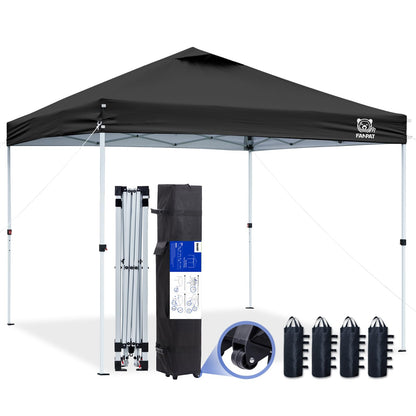 FANPAT 10x10 Pop Up Canopy Tent,300D Silver-Coating Top,1-Person Setup Commercial Heavy Dury Tent Instant Portable Shelter and Carry Bag, Bonus 8 Stakes and 4 Canopy Weights(Black)