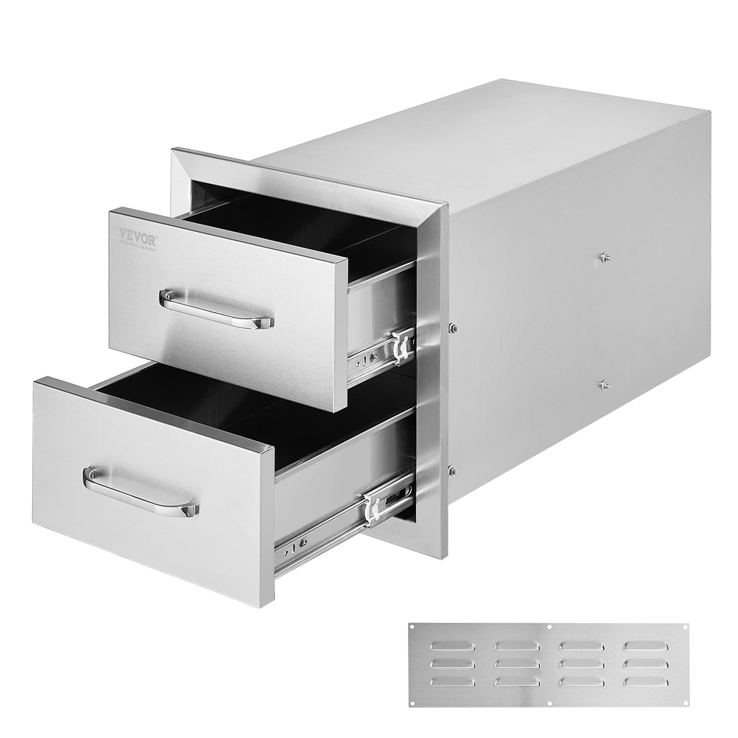 VEVOR Outdoor Kitchen Cabinets 14W x 14.3H x 23D Inch, BBQ Island Drawers Stainless Steel, Flush Mount Double with Handle, BBQ Island for Outdoor Kitchens or Grill Station