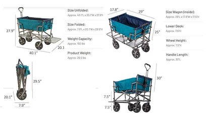 MacSports Double Decker Wagons Carts Heavy Duty Foldable Outdoor Collapsible Cart Portable Lightweight Utility Cart, All Terrain Sports Wagon for Camping Gear, Groceries, and More (Teal)
