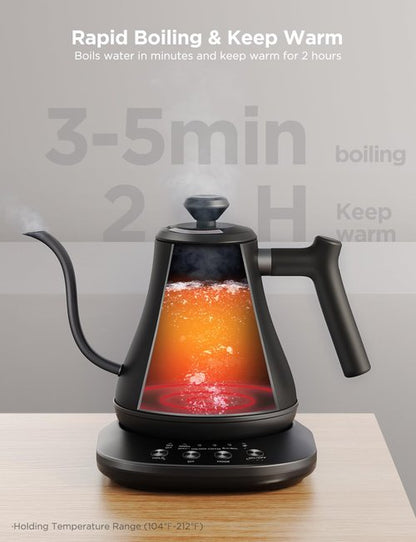 Govee Smart Electric Kettle, WiFi Variable Temperature Gooseneck Pour Over Kettle and Tea Kettle, Alexa Control, 1200W Quick Heating, 100% Stainless Steel, 0.8L, Matte Black