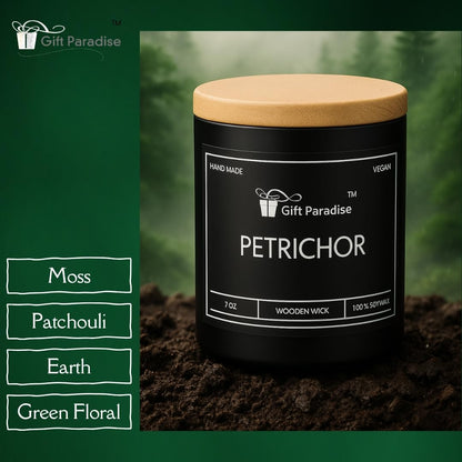 Gift Paradise® After Rain Candle (Petrichor) – 7 oz Soy Wax Candle with Wooden Wick, Fresh Earthy Rain Scent, Long Lasting Burn, Calming Nature Aroma, Luxury Glass Jar Gift for Home & Office