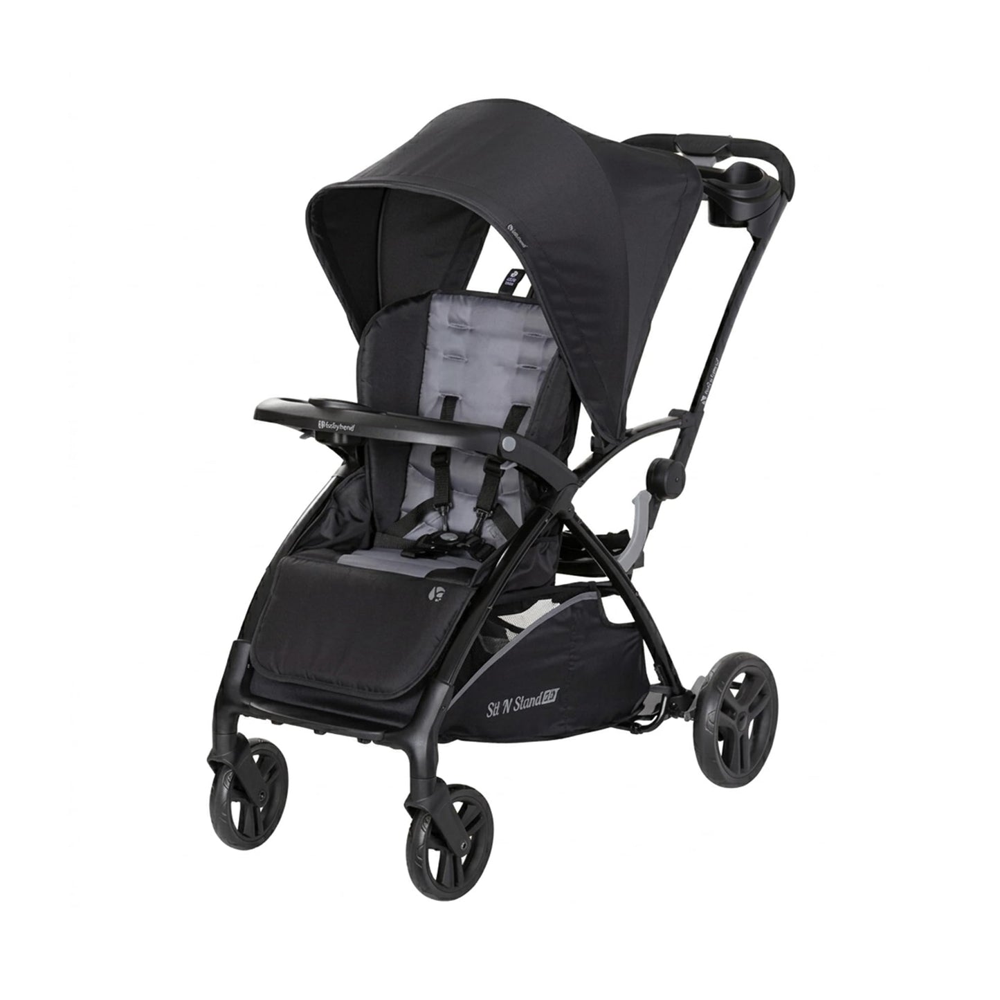 Baby Trend Sit N' Stand 2.0, 5-in-1 Collapsible Sit and Stand Double Stroller with Bench and Standing Board, Compact Fold, Parent Console, Simple Grey