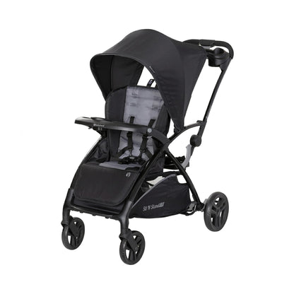 Baby Trend Sit N' Stand 2.0, 5-in-1 Collapsible Sit and Stand Double Stroller with Bench and Standing Board, Compact Fold, Parent Console, Simple Grey