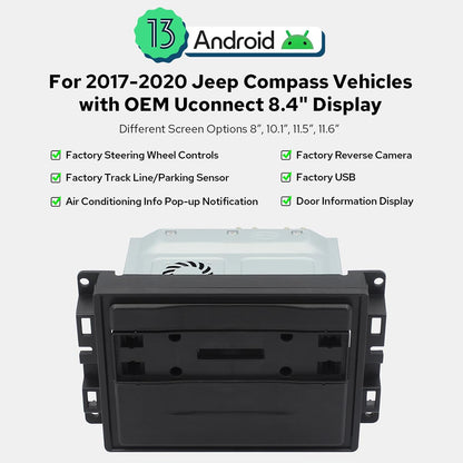 Joying Car Radio for Jeep Compass 2017-2020, Android 13 Head Unit 10.1 Inch IPS Touchscreen Stereo for 8.4" OEM Display, with CarPlay & Android Auto, GPS Navigation, AM/FM(JY-CR812T4)