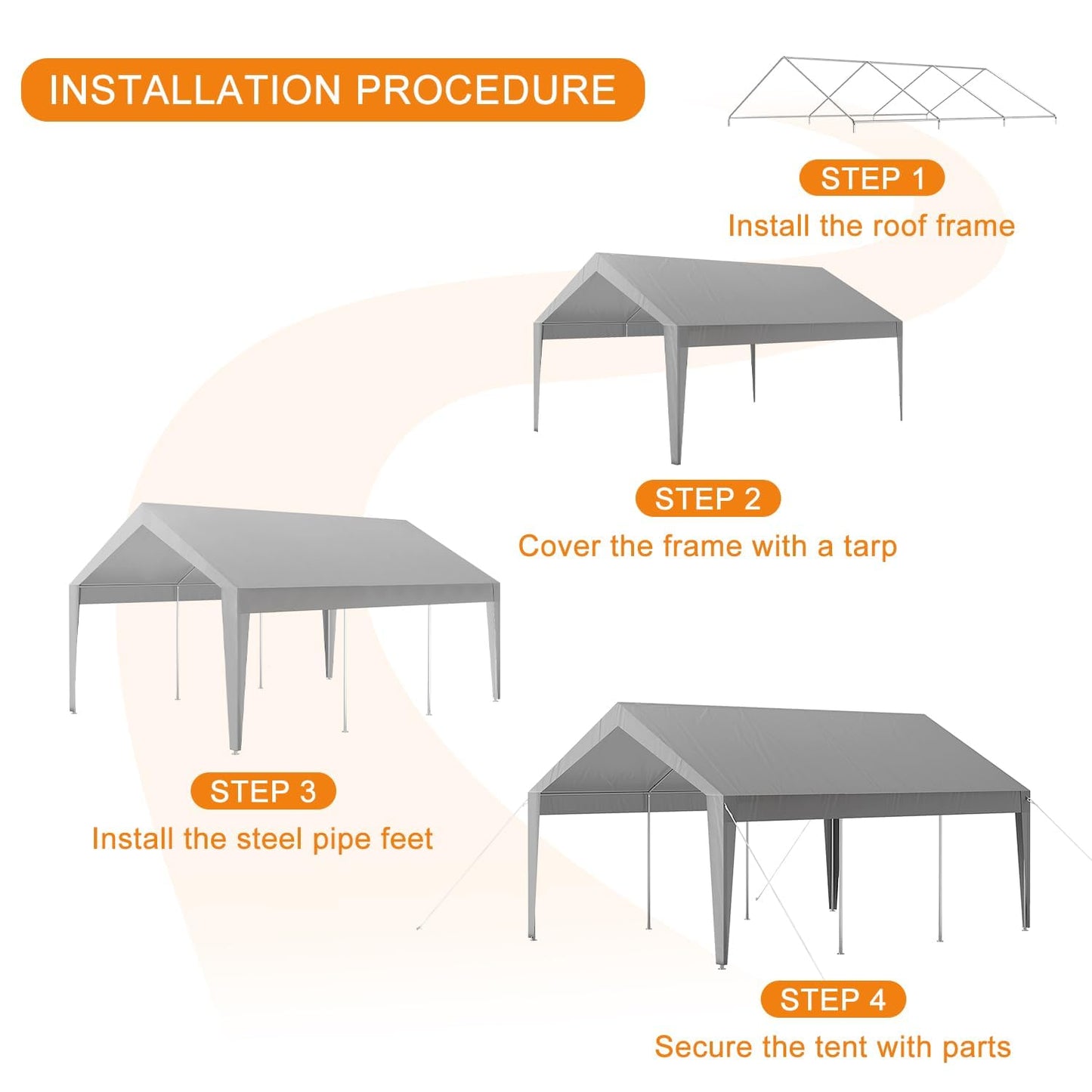 EliteEdge 10x20 Ft Heavy Duty Carport, Car Canopy Garage Boat Shelter Party Tent, UV Resistant Waterproof All-Season Tarp for SUV, Car, Truck, Boat