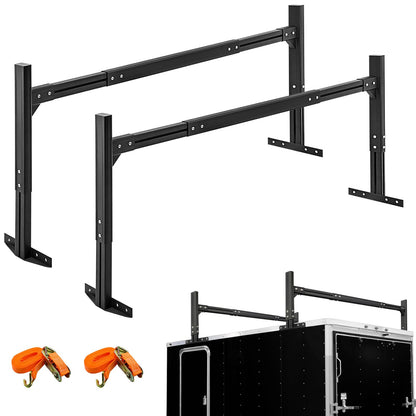 CIRONBOW Adjustable Aluminum Trailer Ladder Rack, Cargo Box Rack with 2 Straps, Adjustable Length 5.7FT-7.7FT, 2 Bars - Fit for Open and Enclosed Trailers, 800LB Capacity