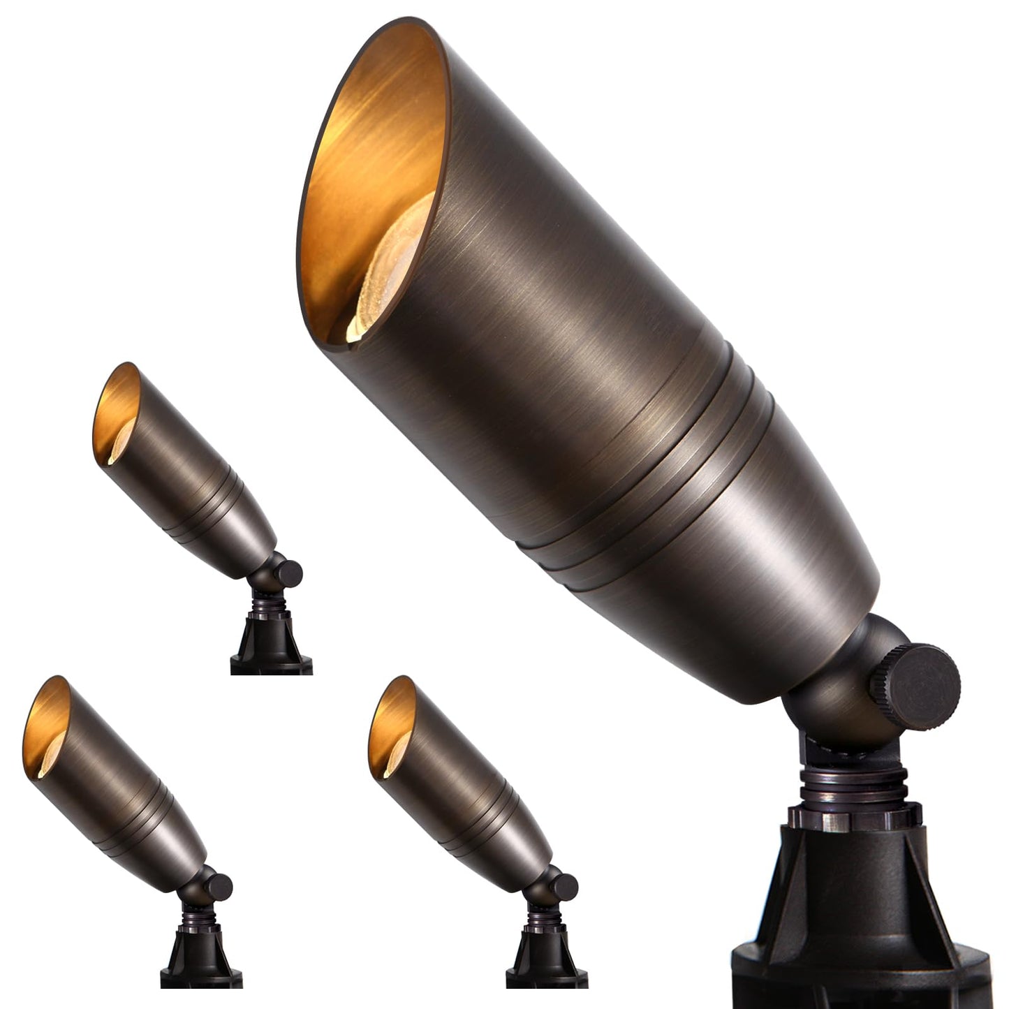 Gardencoin Solid Brass Outdoor Landscape Spotlights, 12V Heavy Duty Low Voltage LED Landscape Lights Waterproof for Garden Uplighting, Classic Bronze Accent Lighting Fixture Without MR16 Bulb, 4 Pack