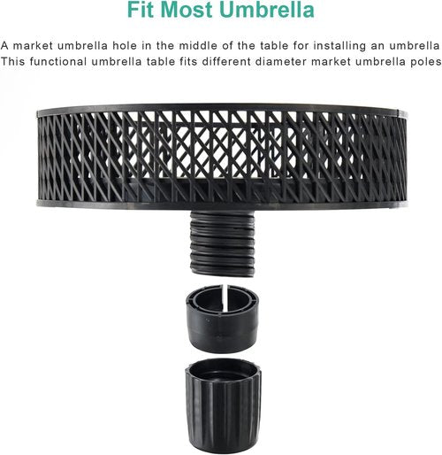 JEAREY 13” Patio Umbrella Table Tray - Portable Round Design with Umbrella Hole for Beach & Garden, Black