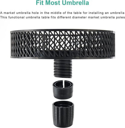 JEAREY 13” Patio Umbrella Table Tray - Portable Round Design with Umbrella Hole for Beach & Garden, Black