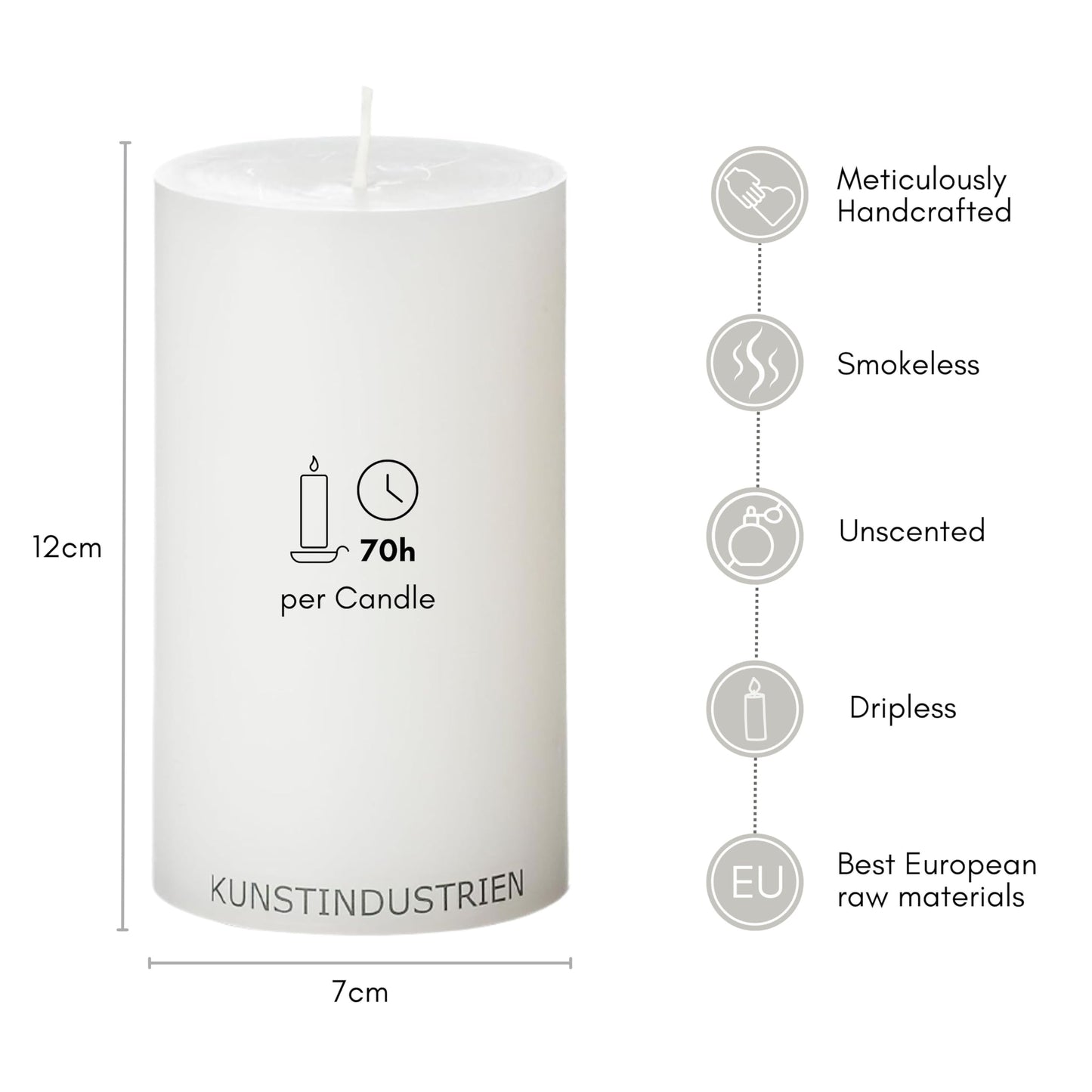 White Pillar Candles, Handmade in Europe, 4 Pack – RSPO Certified, Dripless & Smokeless Velas, Long Burning Candles 70 Hours per Large Candle, Unscented Candle Set (4 pcs, Ø 2.8 in x H 4.7 in, White)