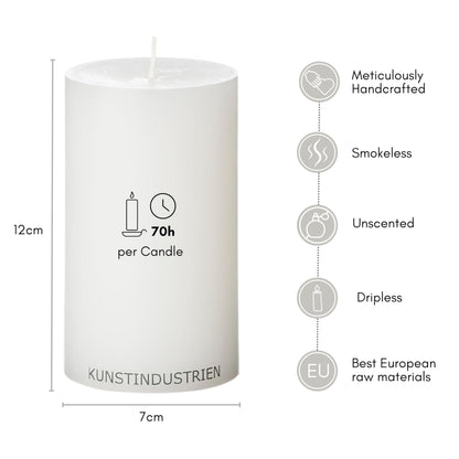 White Pillar Candles, Handmade in Europe, 4 Pack – RSPO Certified, Dripless & Smokeless Velas, Long Burning Candles 70 Hours per Large Candle, Unscented Candle Set (4 pcs, Ø 2.8 in x H 4.7 in, White)