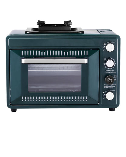 VEVOR Outdoor Camping Oven, 2-in-1 Portable Gas Camping Stove Oven Combo, Adjustable Fire, 60-Minute Timer, Windproof, for Camping Backyard Picnic Outdoor Cooking, Universal Butane Canister Compatible