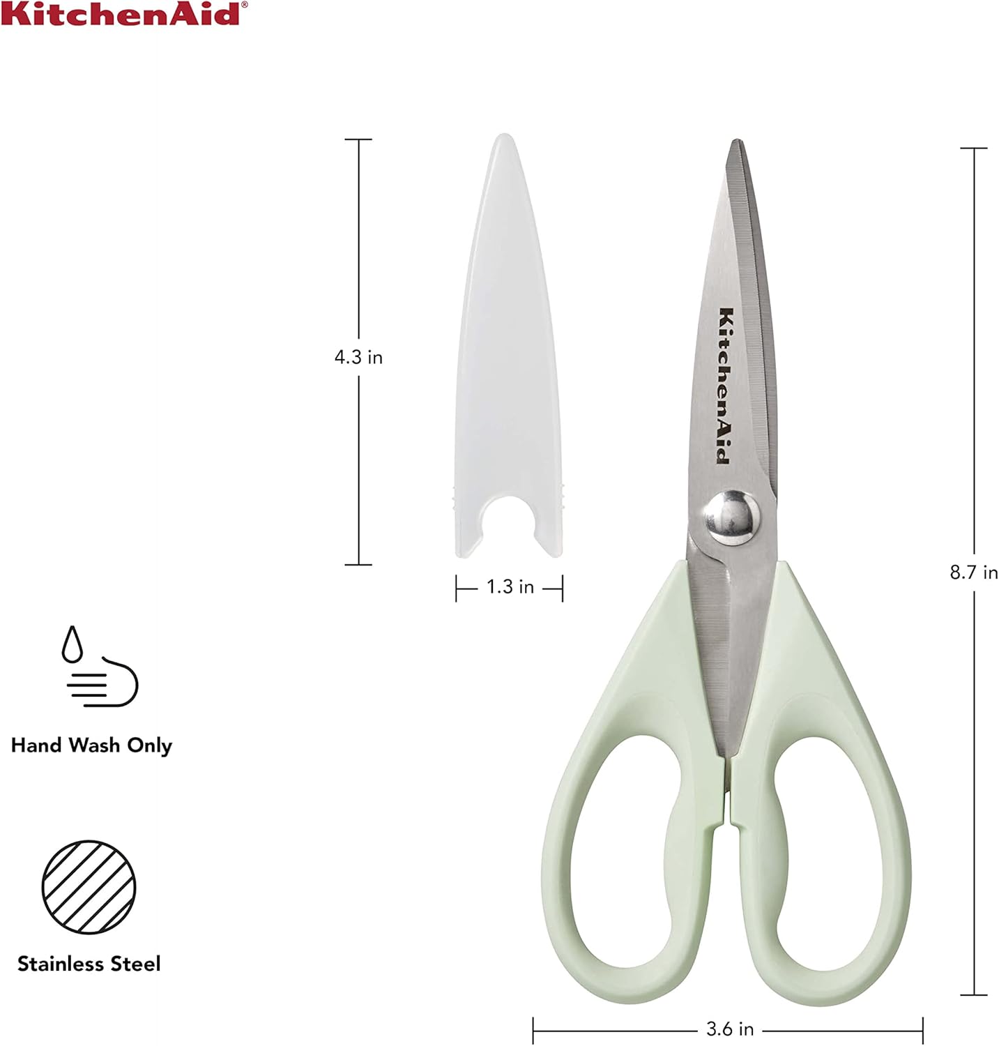 KitchenAid Kitchen Shears - Durable Stainless Steel Scissors with Soft Grip Handle | 8.72 Inch, Pistachio (Pack of 2)