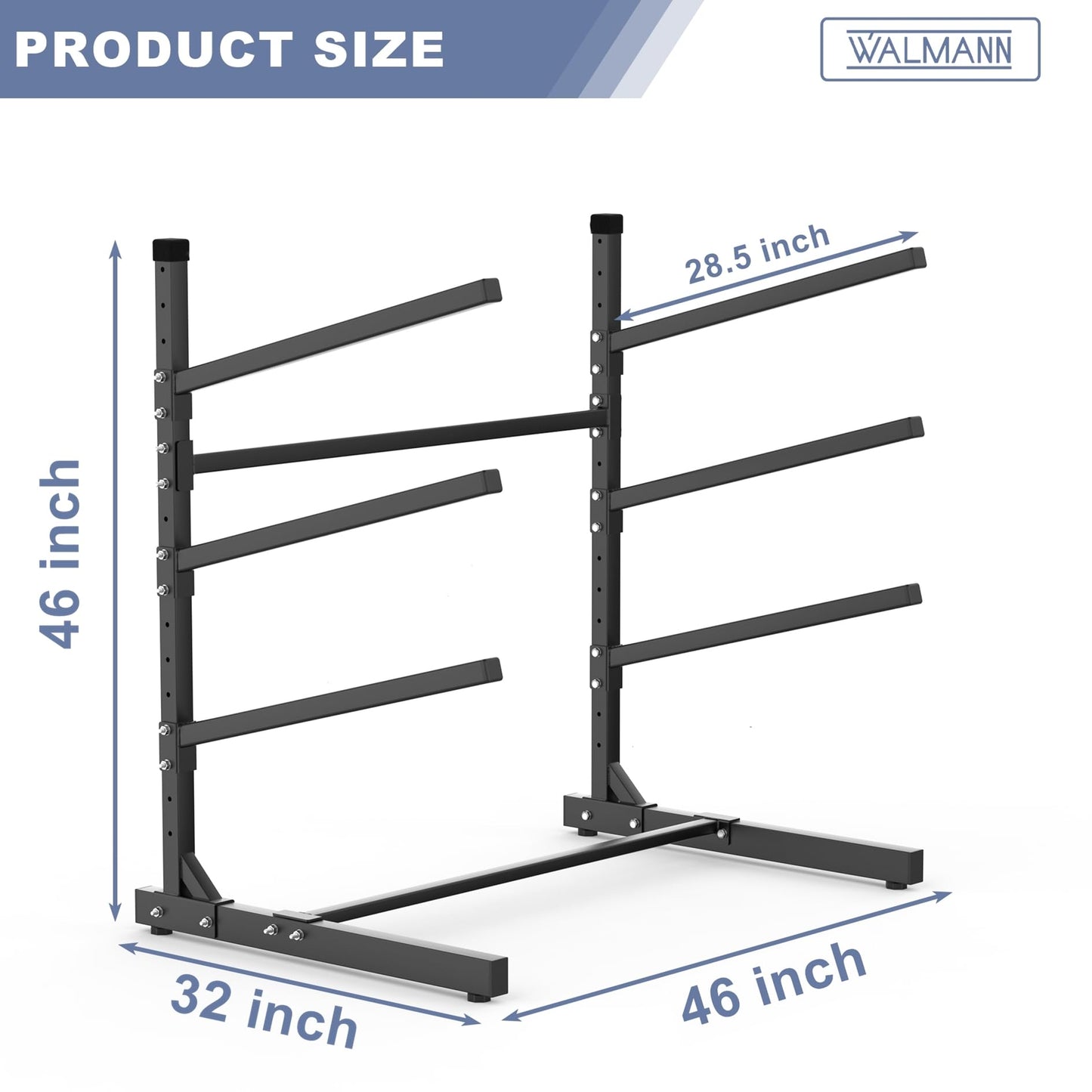 WALMANN Garage Kayak Rack, Heavy-Duty Metal Kayak Storage Rack 3-Tier Adjustable Freestanding Kayak Stand, Holds Up to 480 lbs(3-Tier)