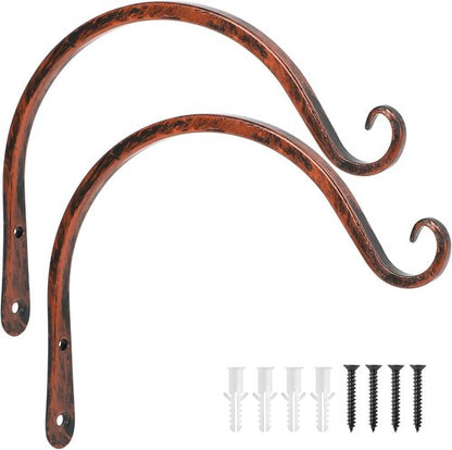 Feed Garden 8-Inch Decorative Hanging Plant Brackets - 2 Pack for Outdoor Use | Antique Bronze Finish