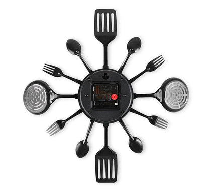 CIGERA 16 Inch Cutlery Kitchen Wall Clocks with Fork and Spoon Dial, Silent Clock Movement and Battery Operated, Great Wall Decor and Housewarming Gifts