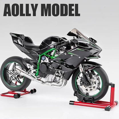 HTLNUZD 1/6 Scale H2R Alloy Diecast Motorcycle with Sound &amp Light Features High Gloss Spray Finish Rubber Tires Premium Collectible Gift (Gold H2R)