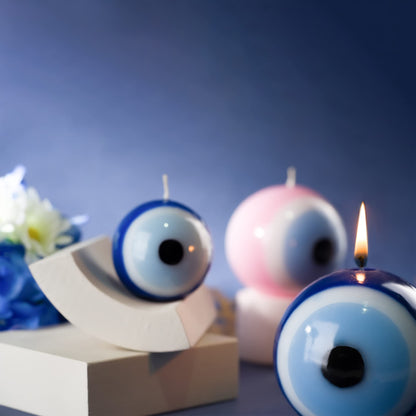 BCS Blue Evil Eye Candle - Nazar Home Decor - Handmade Unscented Premium Candles for Home & Office Vela Ojo Turco - 3.95 inches (Large) Blue
