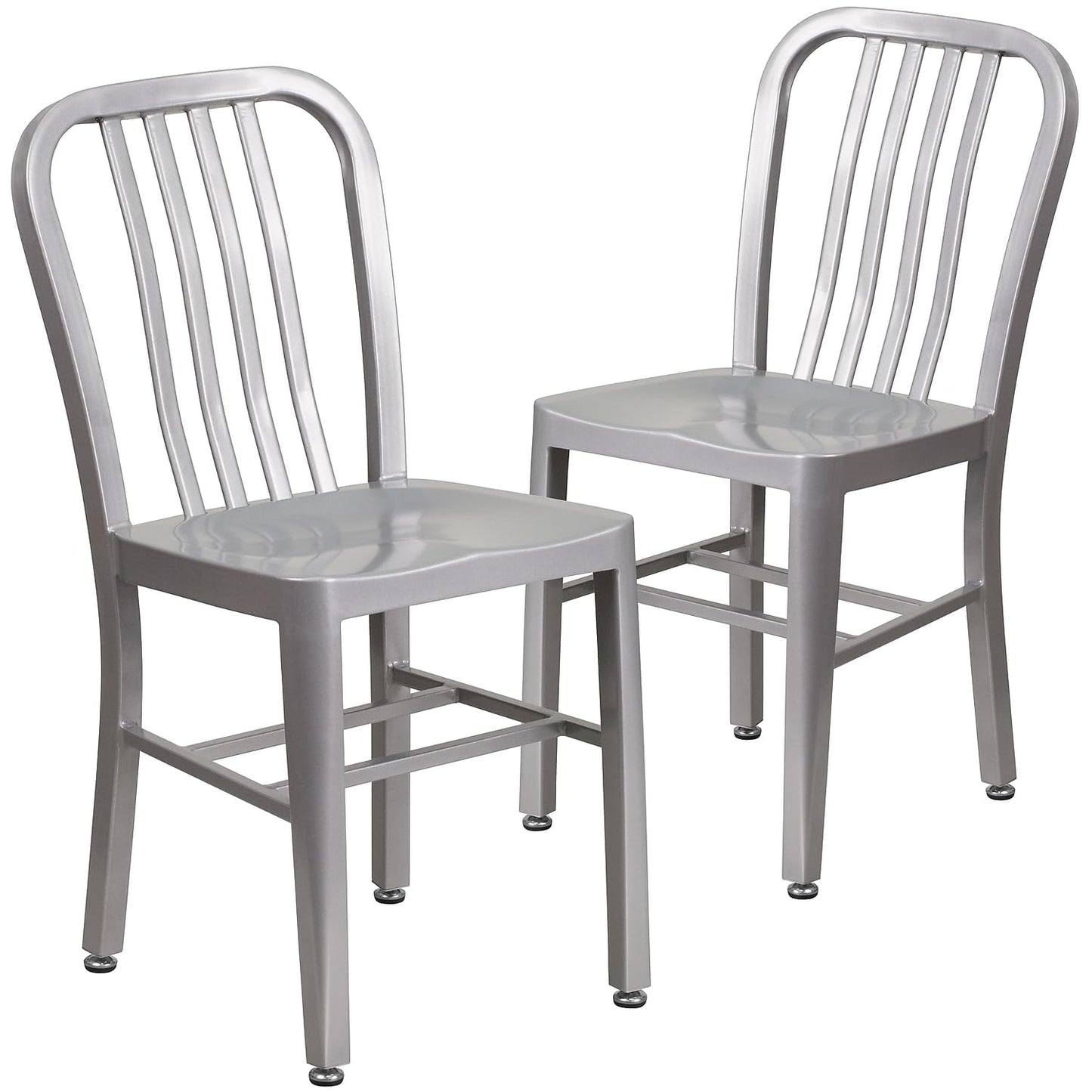 Flash Furniture Gael Indoor/Outdoor Modern Metal Dining Chairs, Commercial-Grade Galvanized Steel Restaurant Chairs, Set of 2, Silver