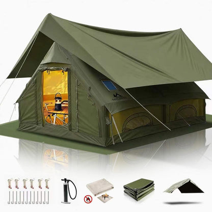 13' x 10' Large Inflatable Tent for Camping 8-10 Person, 4 Season Blow Up Tents with Waterproof Canopy & Moisture-Proof pad, Glamping Inflatable Hot Tent with Stove Jack and AC Vent for Outdoors