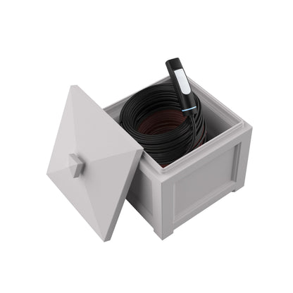 Mayne Heavy Duty Cable Storage Solution for Home & Garage, Lightweight & Functional Outdoor Storage Bin with Lid, Stylish Cable Organizer and EV Charger Storage, White