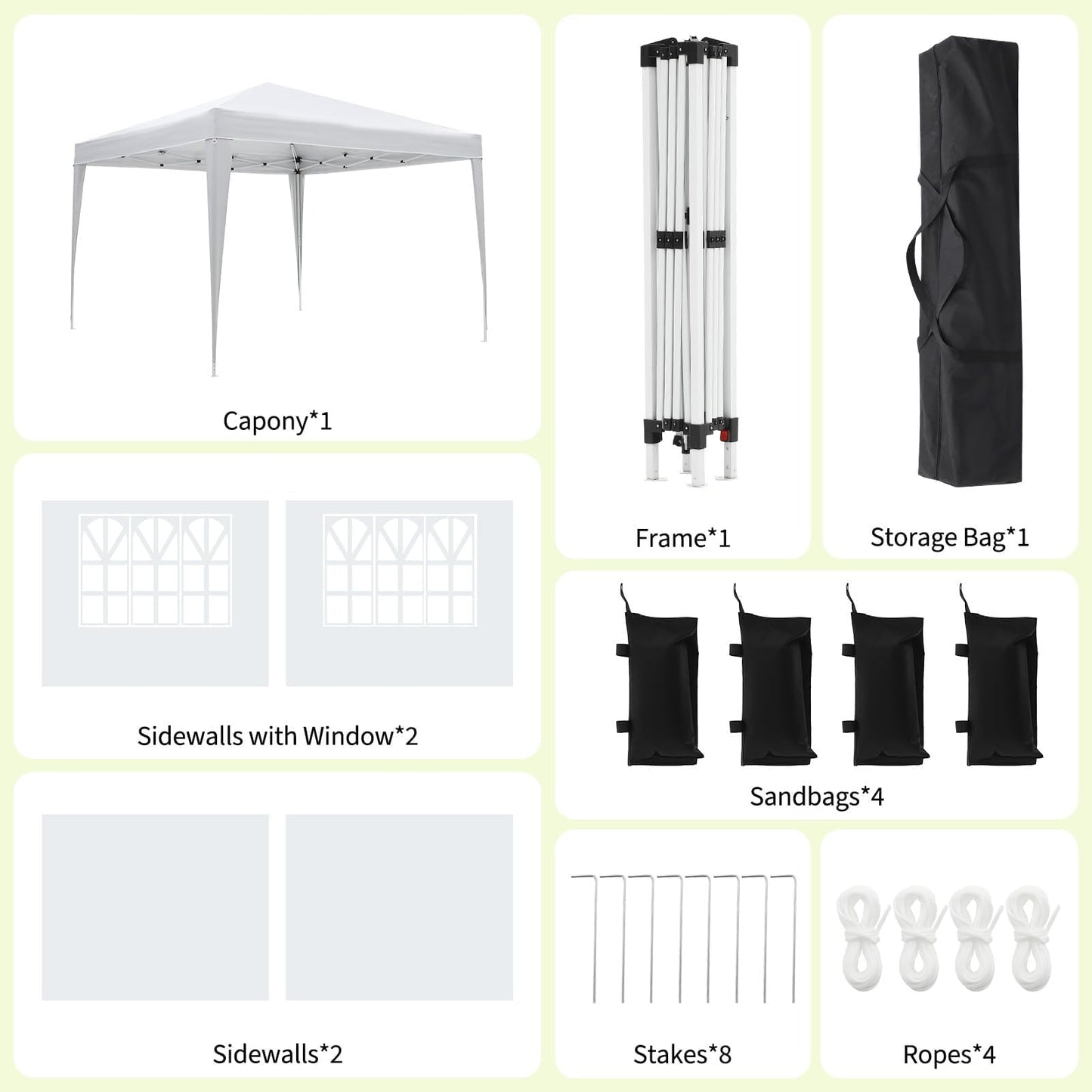 White 10x10 Pop-Up Canopy Tent with 4 Sidewalls – Portable Instant Shelter, Waterproof Outdoor Gazebo for Camping, Parties, Backyard & Beach Activities