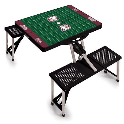 PICNIC TIME NCAA Mississippi State Bulldogs Football Field Folding Picnic Table - Camping Table - Outdoor Table with Umbrella Hole, (Black)