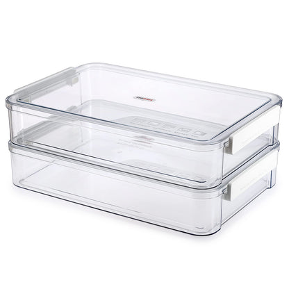 BTSKY 2 Pack Plastic Storage Containers with Lids, Portable Project Case Document Organizer Stackable Plastic File Storage Box for A4 File Paper Documents Scrapbook Art Supplies&Crafts(Big, White)